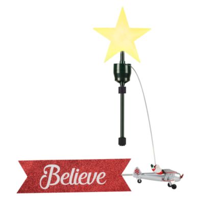 Animated Biplane Tree Topper with Banner