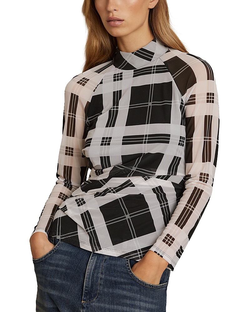 Shop Reiss Danna Check Print Mock Neck Top In Black/white