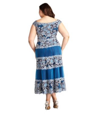 Plus Klein Embroidered Tea-Length Dress