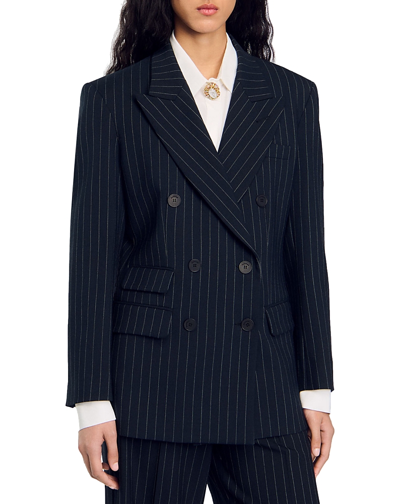 Sandro Courbevoie Striped Blazer In Black