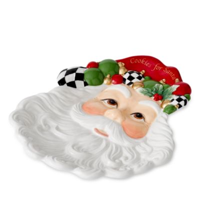 Christmas Tree Figural Black and White Santa Plate
