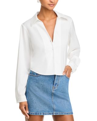 Aqua Crop Satin Button-Front Shirt - Exclusive