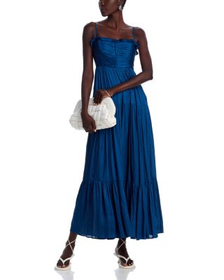 Aqua Ruffled Satin Maxi Dress - Exclusive