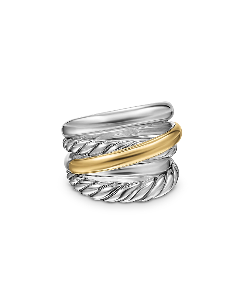 David Yurman Crossover Five Row Ring in Sterling Silver with 14K Yellow Gold, 17.5mm