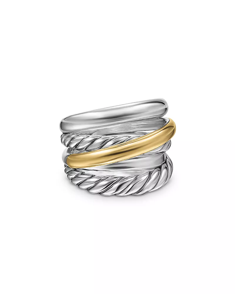 David Yurman Crossover Five Row Ring in Sterling Silver with 14K Yellow Gold, 17.5mm