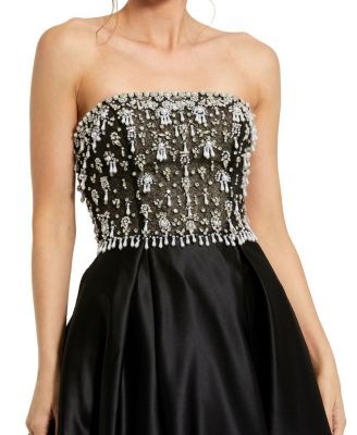 Strapless Beaded Embellished Top Satin Ballgown