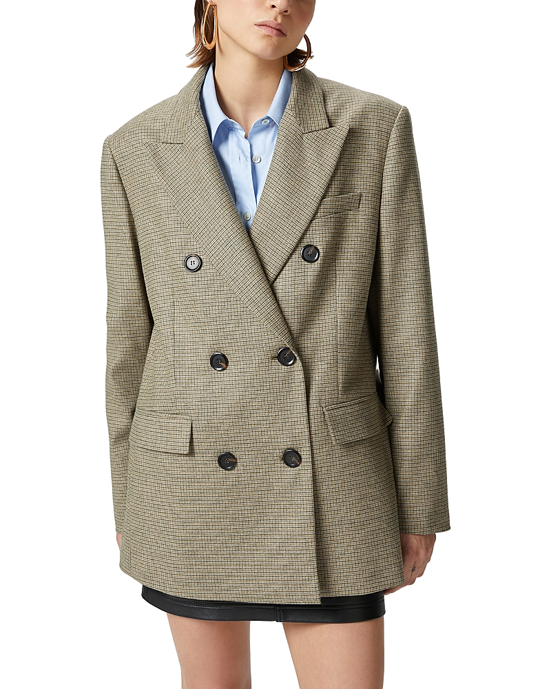 Pinko Tenaglia Double-breasted Wool Blazer In Camel/light Green