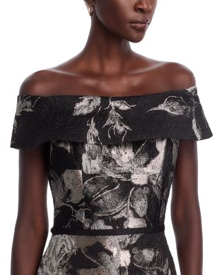 Off-the-Shoulder Metallic Floral Jacquard Gown