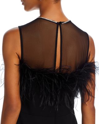 Illusion Feather Trim Dress
