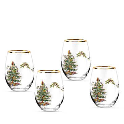 Spode - Christmas Tree Stemless Wine Glasses, Set of 4
