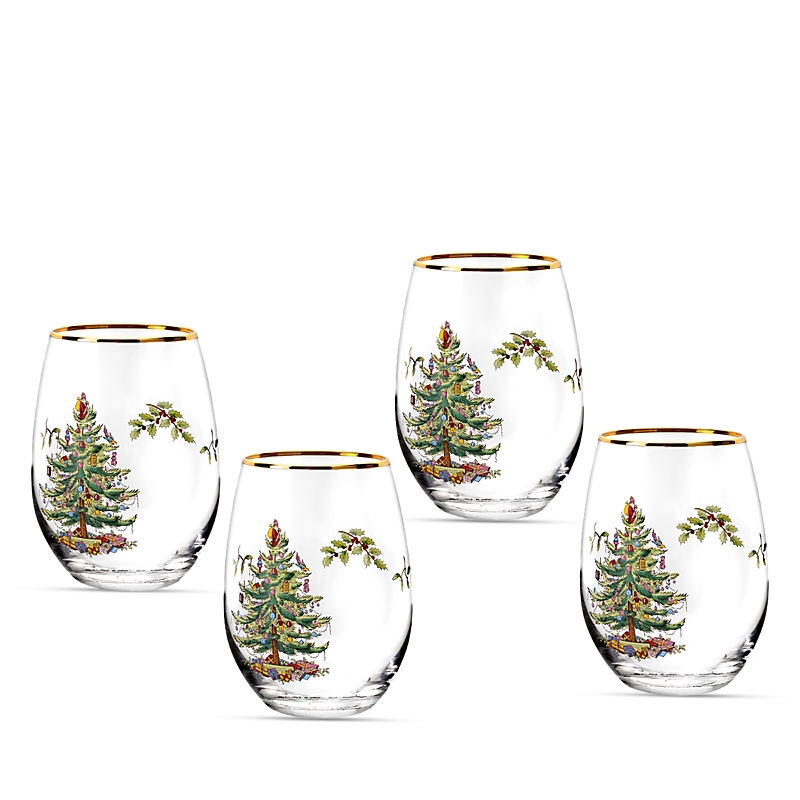 Spode 4pk Christmas Tree Stemless Wine Glasses In Green