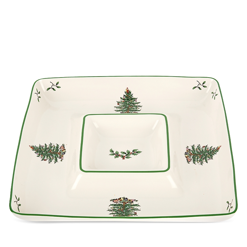Spode Christmas Tree Square Chip 'n Dip Tray In Square