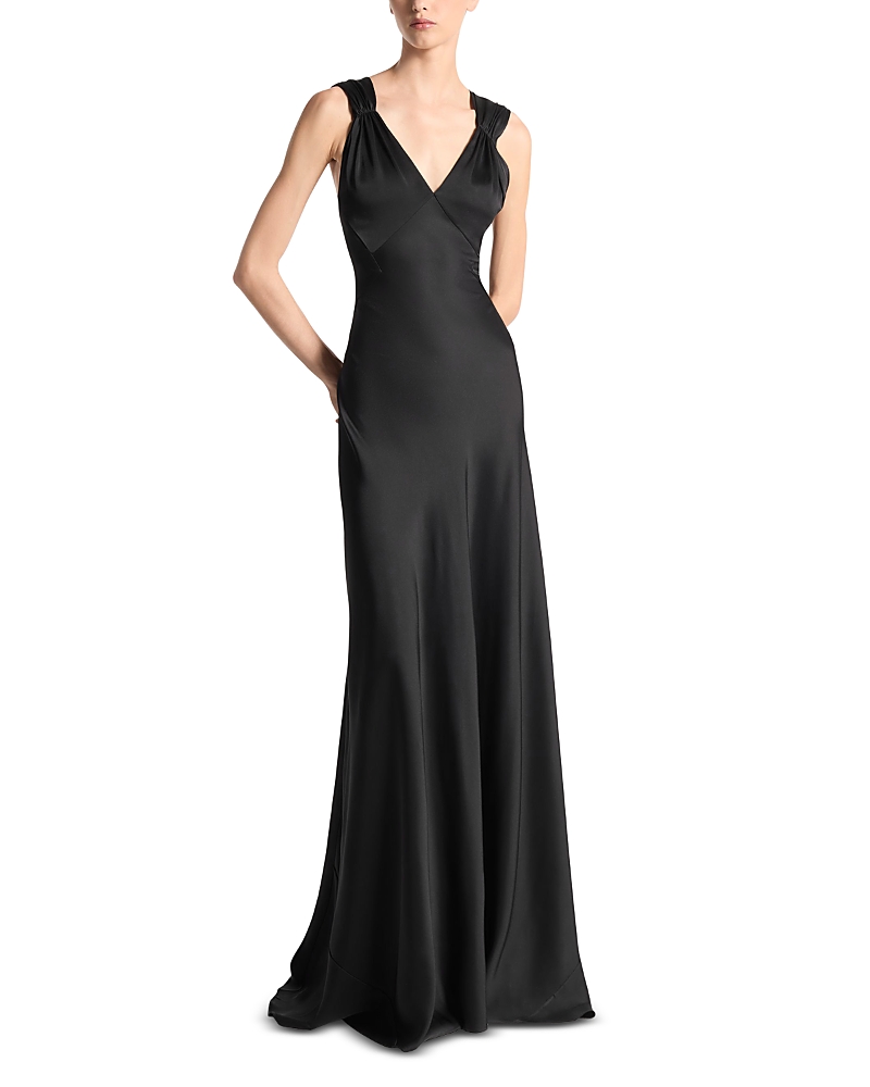 Michael Kors Bias-cut Satin Charmeuse Gown In Black