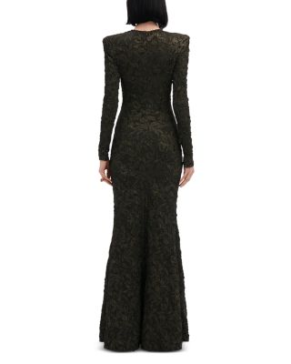 Jewel Neck Meta Long Sleeve Gown