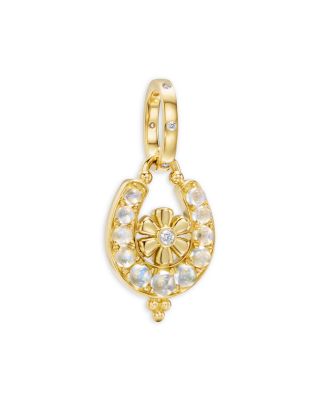 18K Yellow Gold FJ Blue Moonstone & Diamond Flower Horseshoe Pendant