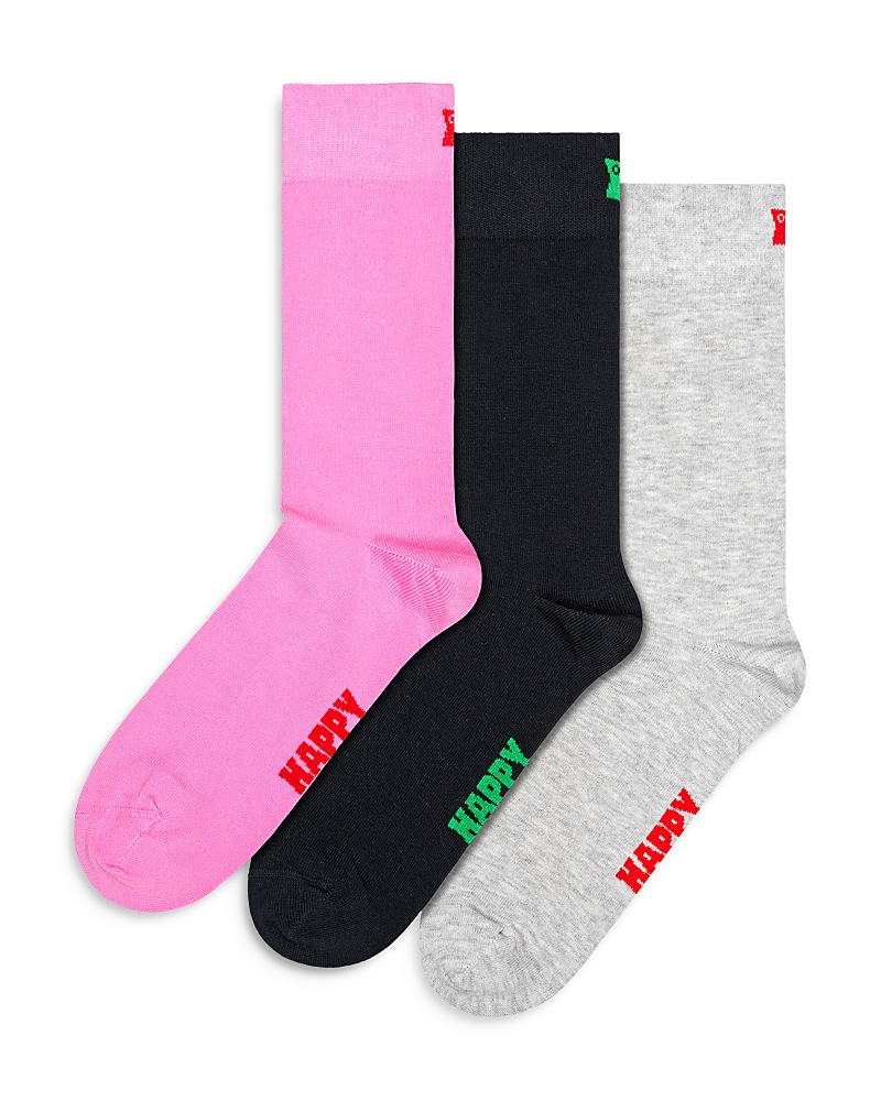 Happy Socks Solid 3-pack Assorted Crew Socks In Grey