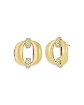 18K Yellow Gold Oro Class Diamond Pav&eacute; Circle Stud Earrings