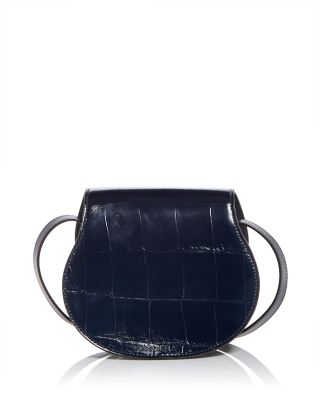 Marcie Small Croc Embossed Leather Saddle Bag