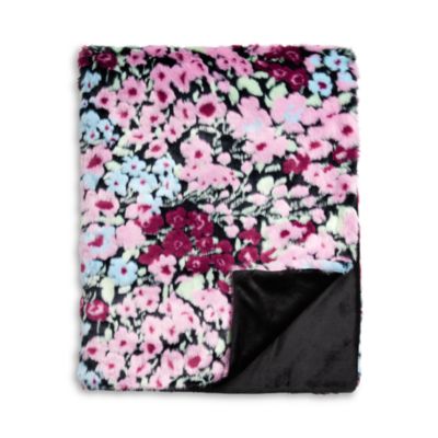 AQUA - Floral Faux Fur Throw, 50" x 70" - Exclusive