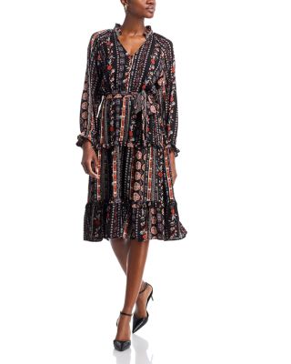 T Tahari - Tiered Long Sleeve Midi Dress