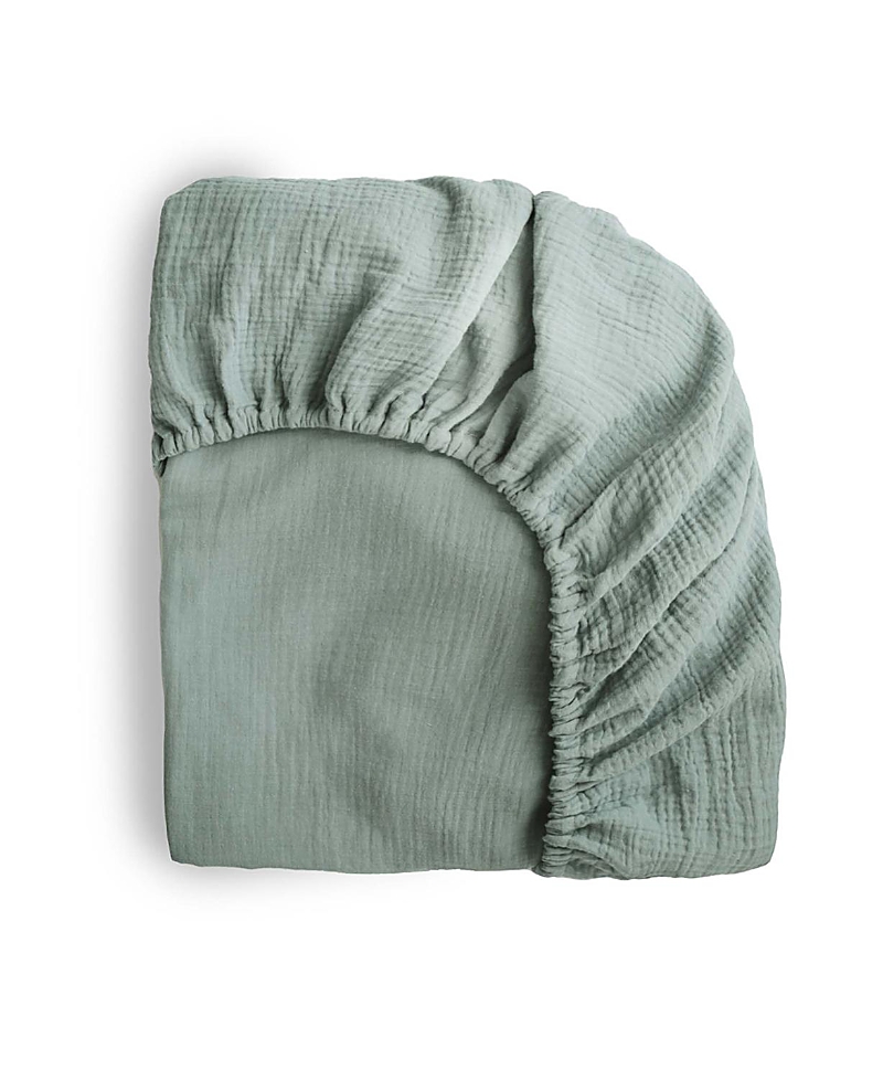 Mushie Extra Soft Muslin Crib Sheet In Roman Green
