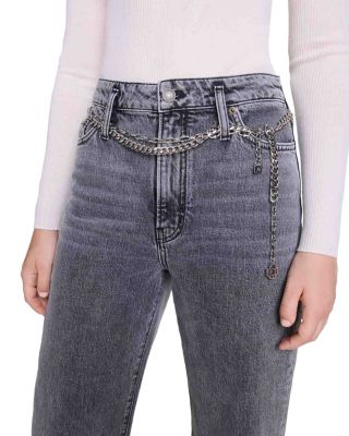 Belted Wide Leg Jeans in Grey