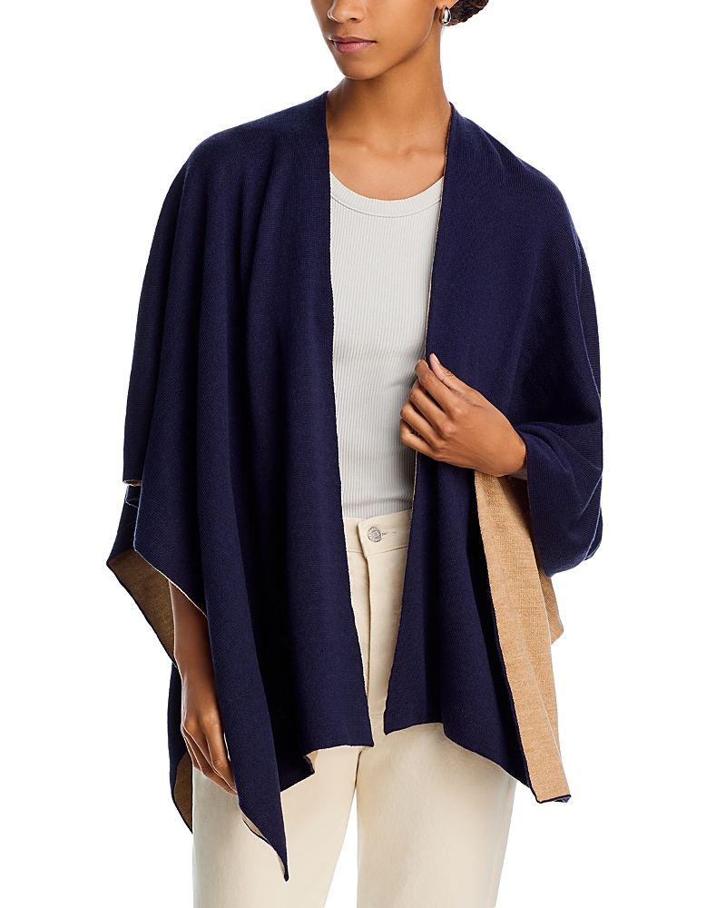 Aqua Reversible Knit Ruana - Exclusive In Navy/beige