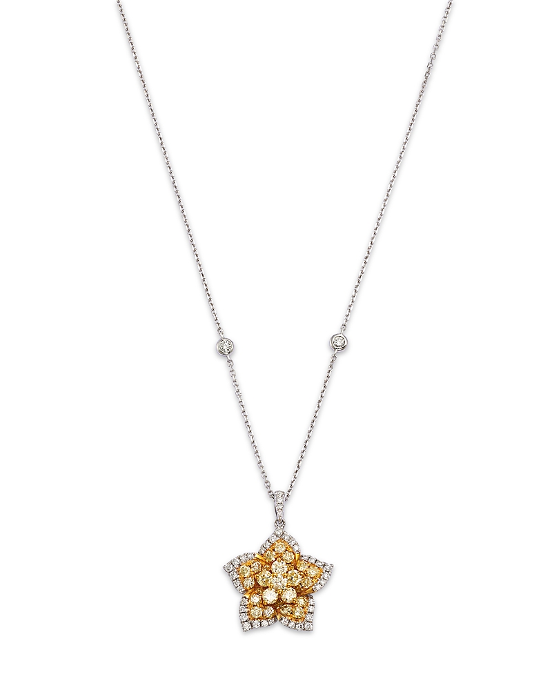 Bloomingdale's Fine Collection White & Yellow Diamond Star Pendant Necklace in 14K White & Yellow Gold, 1.34 tcw