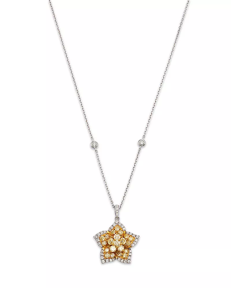 Bloomingdale's Fine Collection White & Yellow Diamond Star Pendant Necklace in 14K White & Yellow Gold, 1.34 tcw