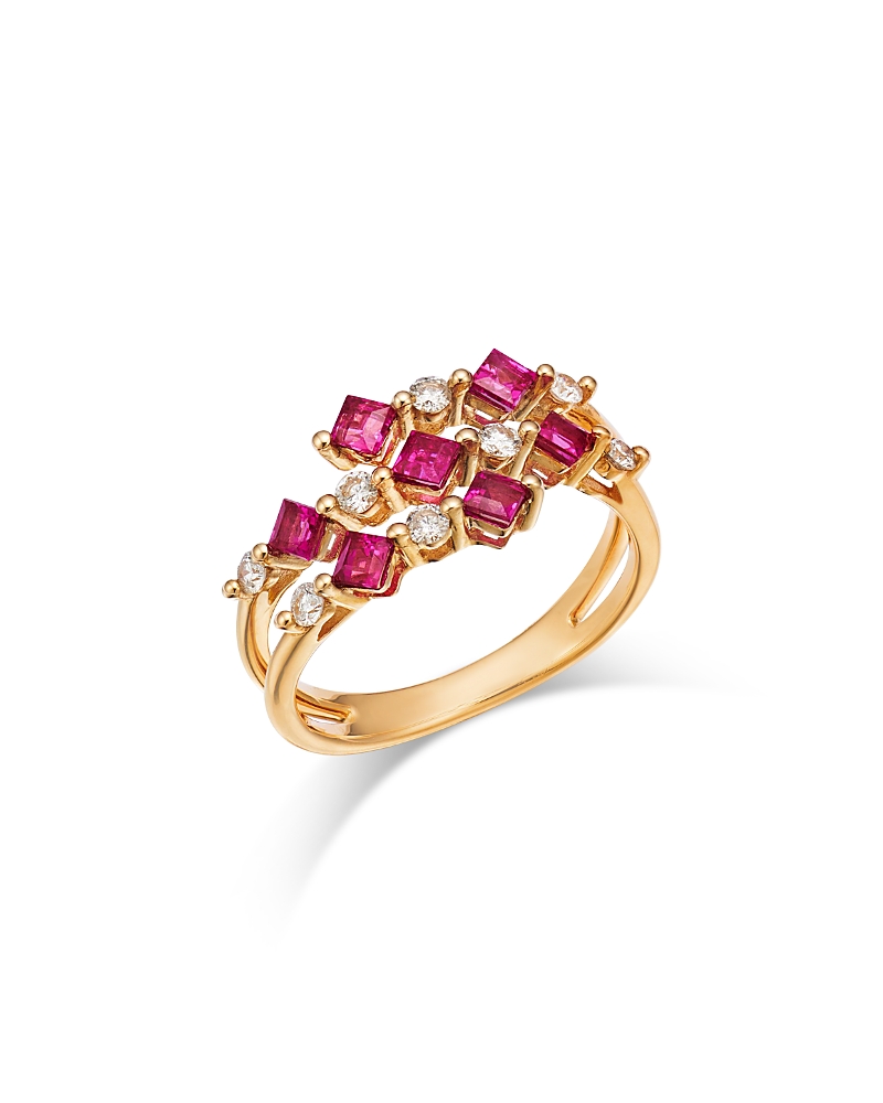 Bloomingdale's Fine Collection Bloomingdale's Ruby & Diamond Square & Round Openwork Ring In 14k Yellow Gold In Pink/gold