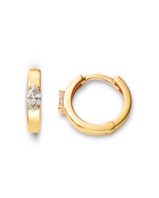 14K Yellow Gold Lab Grown Diamond Marquis Huggie Hoop Earrings