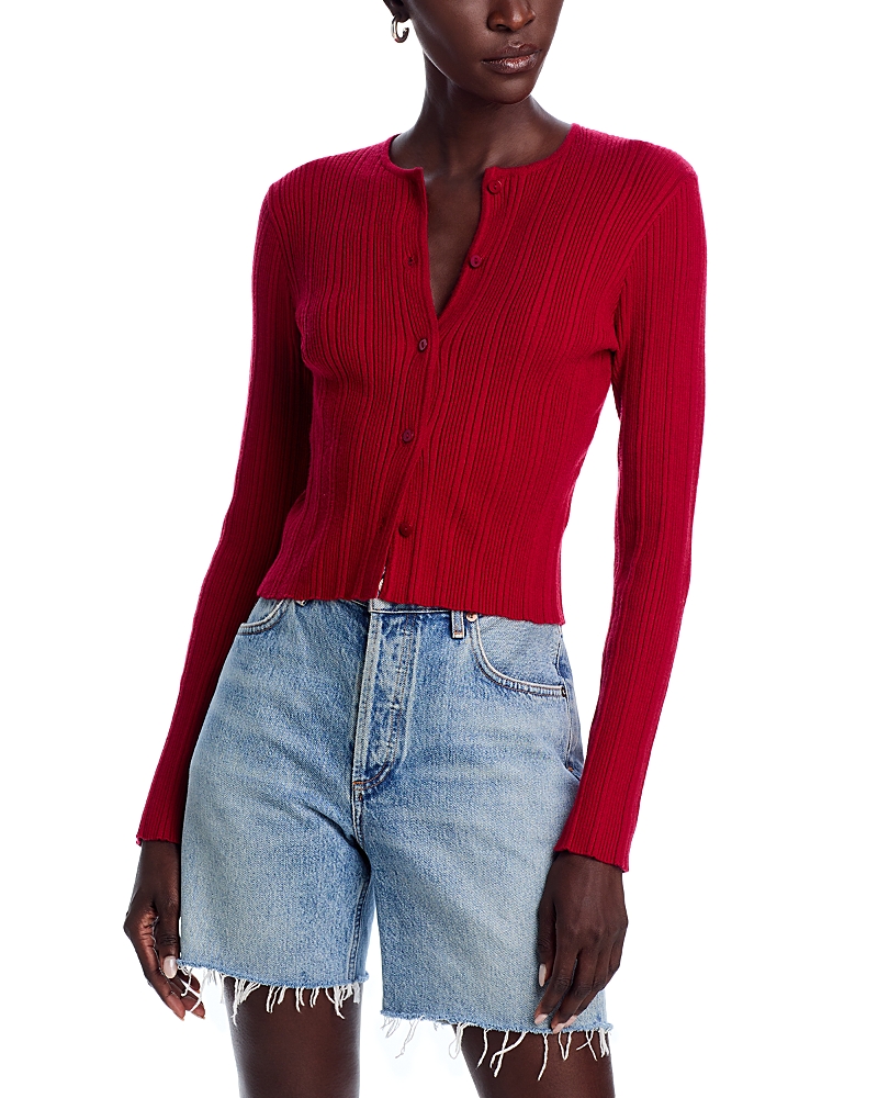 Fore Cropped Button Sweater In Solid Red