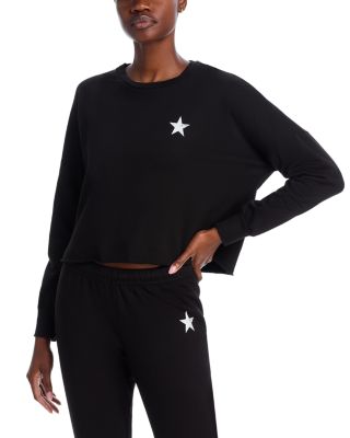 AQUA - Tessa Cropped Raw Hem Pullover Sweatshirt - Exclusive