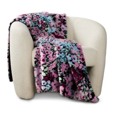 Aqua Floral Faux Fur Throw, 50 x 70 - Exclusive