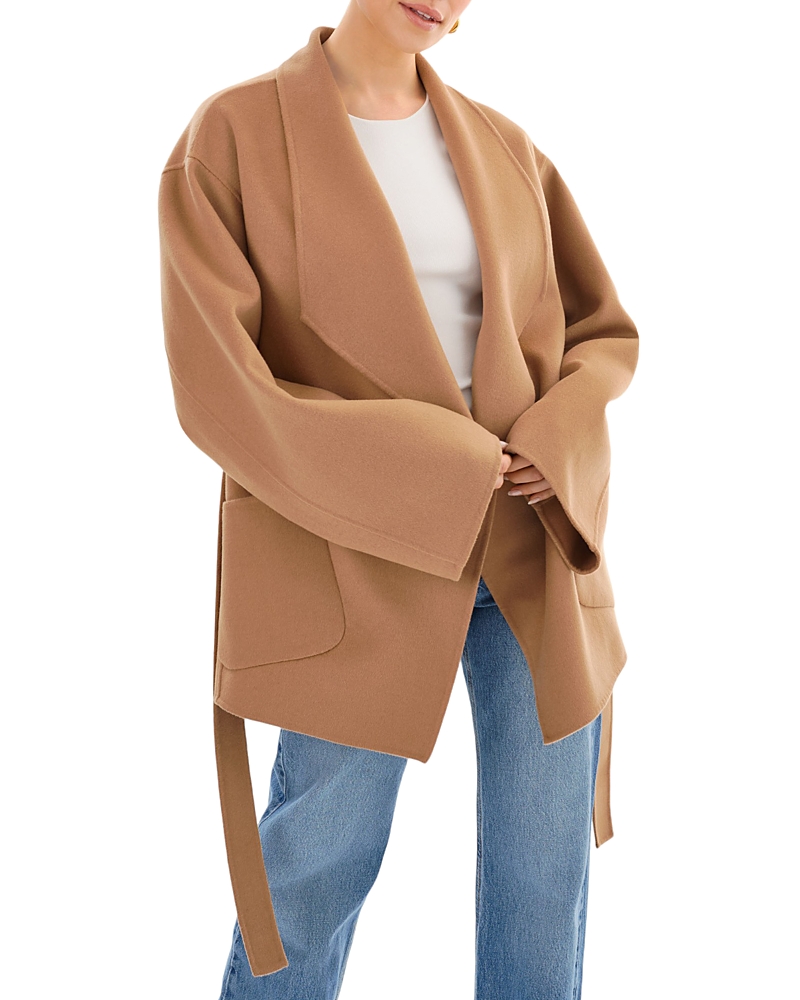 Lamarque Mekia Belted Double-face Wool Oversized Wrap Coat In Camel