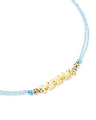 14K Yellow Gold Midi Bitty Symbols MAMA Turquoise Cord Bolo Bracelet