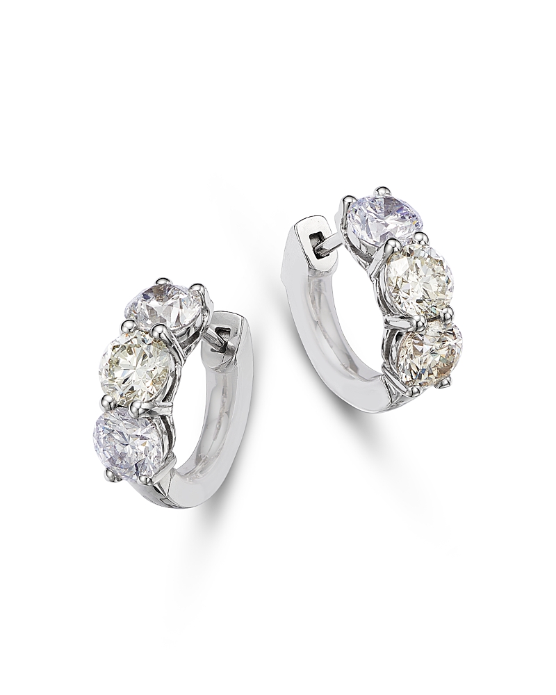 Bloomingdale's Diamond Three Stone Huggie Earrings in 14K White Gold, 3.0 tcw