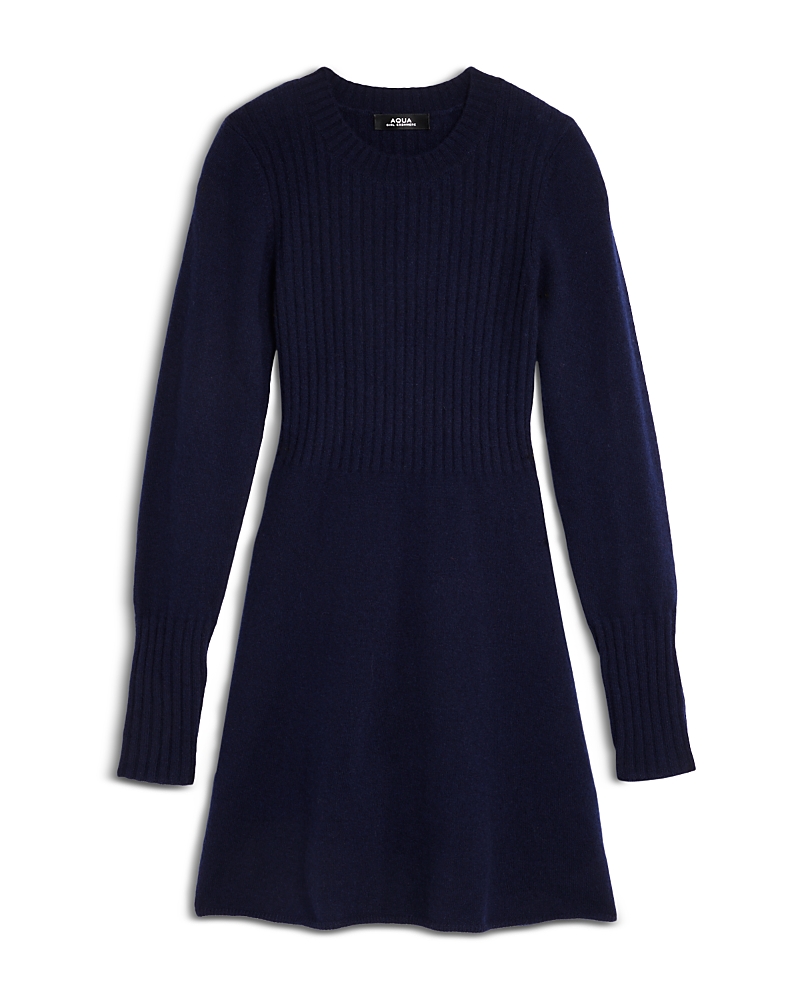 Shop Aqua Girls' Cashmere Fit And Flare Dress, Big Kid - Exclusive In Peacoat