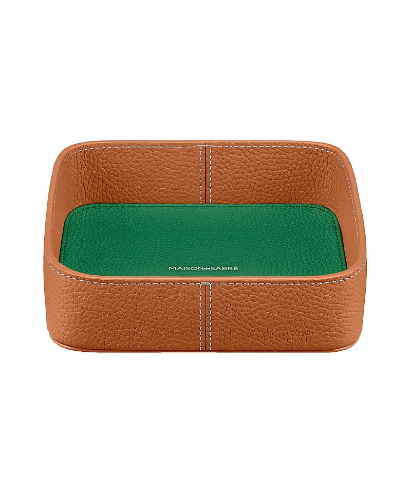 Maison De Sabre Leather Catchall Tray In Pecan Emerald