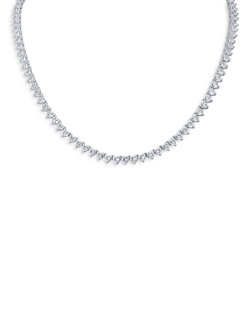 Kenneth Jay Lane Heart Shape Cubic Zirconia Tennis Necklace In Rhodium Plated, 16 In Silver