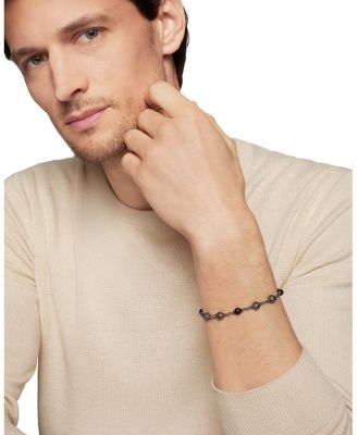 Men's Spiritual Beads Onyx & Black Diamond Pav&eacute; Rosary Style Bracelet in Sterling Silver