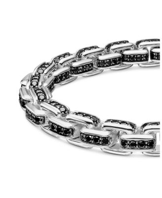 Men's Box Chain Bracelet in Sterling Silver with Black Diamonds, 7.3mm
