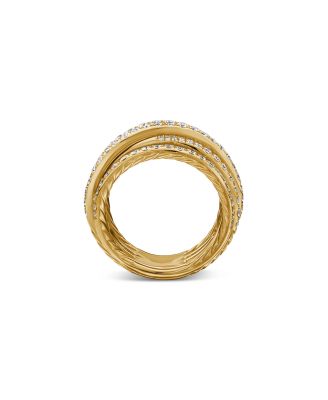 18K Yellow Gold Diamond Crossover Multirow Stack Look Ring