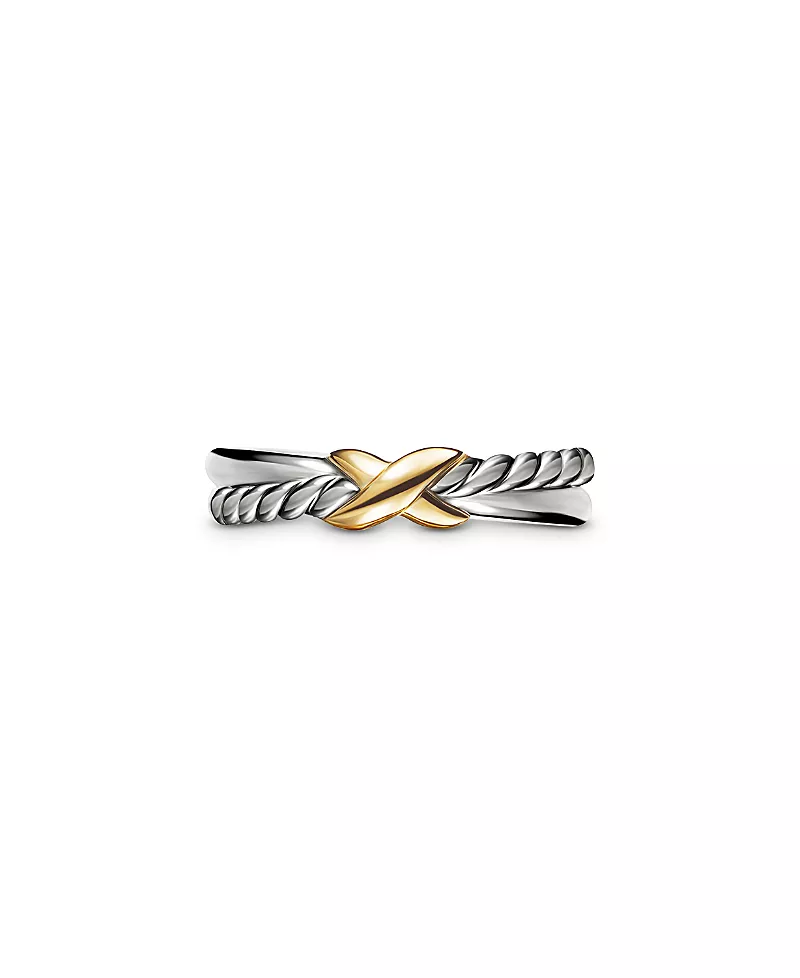 Petite X Ring in Sterling Silver with 18K Yellow Gold, 4mm