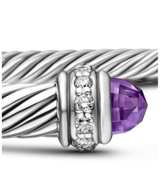 Sterling Silver Cable Classic Bracelet with Gemstones & Diamonds, 4mm