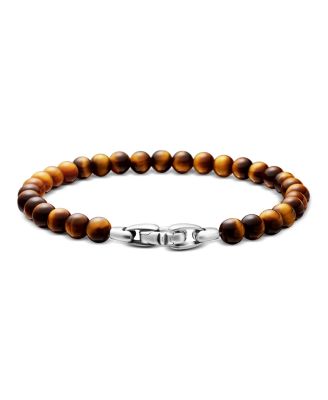 Men's Spiritual Beads Bracelet in Sterling Silver with Tigers Eye, 6mm