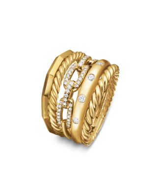 Stax Five Row Ring in 18K Yellow Gold with Diamonds, 15mm