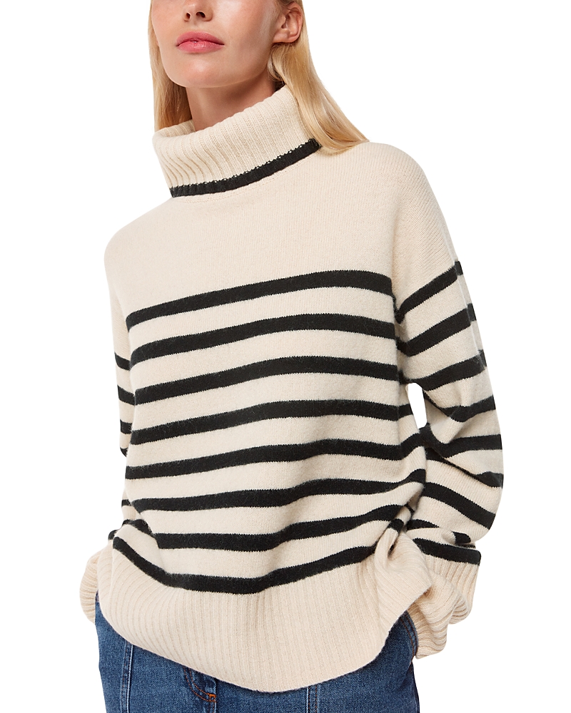 Whistles Womens Cream Striped Roll-neck Wool Jumper In Ivory/multi