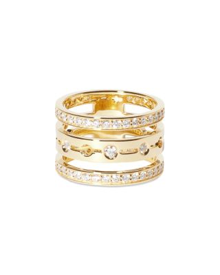 Dinh Van - 18K Yellow Gold Pulse Diamond Three Row Stack Look Ring