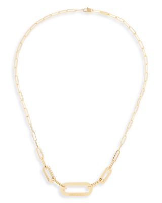 18K Yellow Gold Maillon Polished Logo Link Statement Necklace, 17.72"